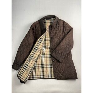 Burberry London Women XL Quilted Jacket Brown Nova Check Lining Made in Scotland